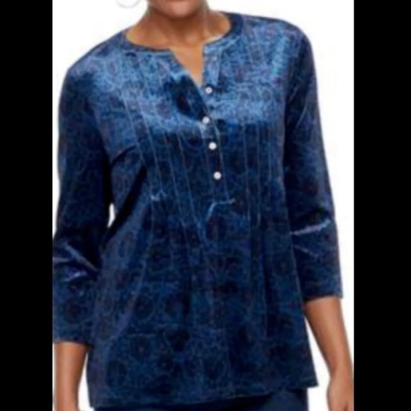 Croft & Barrow Pleated Velvet Floral 3/4 Sleeve Top PL - Picture 1 of 16